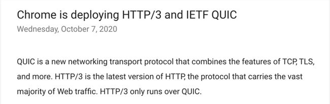 Chrome正在啟用HTTP/3，支持IETF QUIC